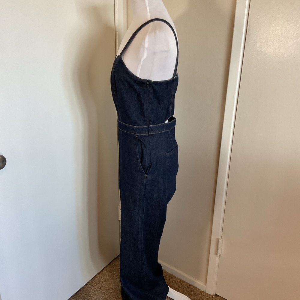 Banana Republic Denim Wide Leg Jumpsuit Size 8 Dark Blue Cotton Adjustable - Picture 3 of 8